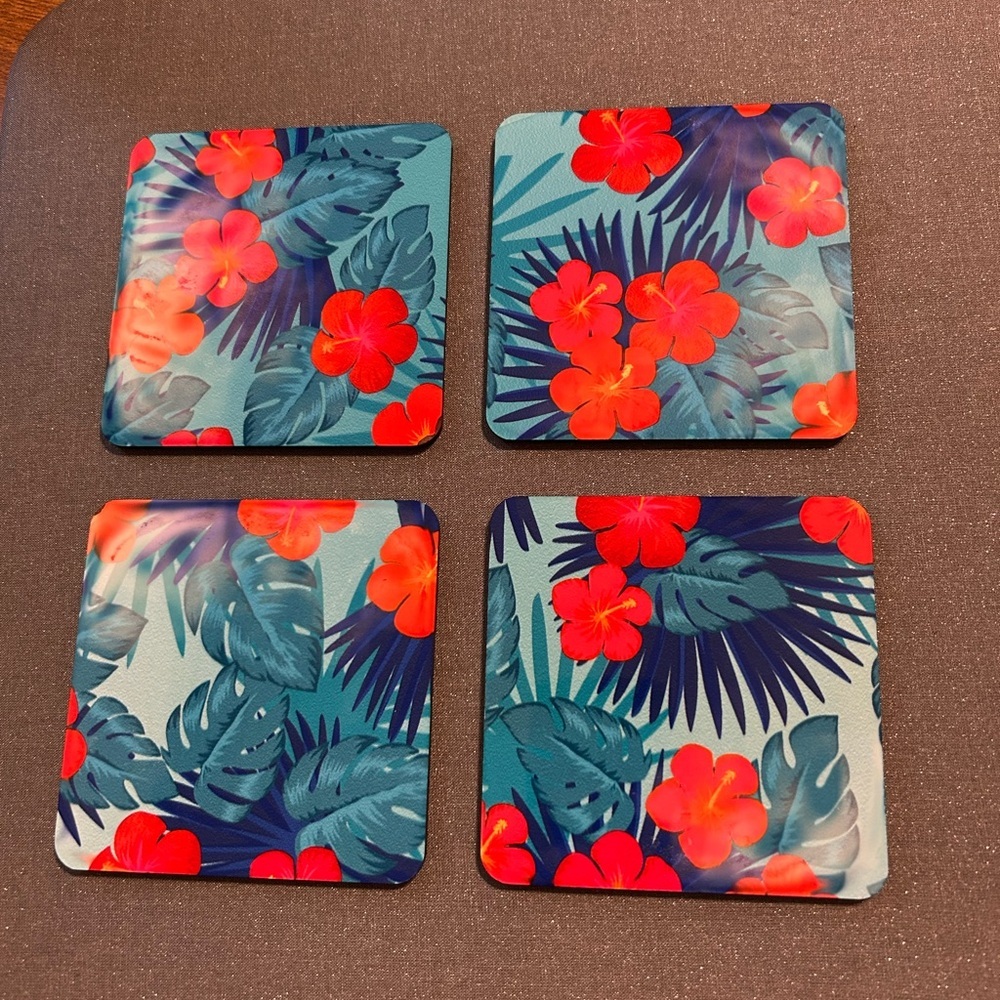 Tropical‎ Floral Coasters Set cork back set of 4